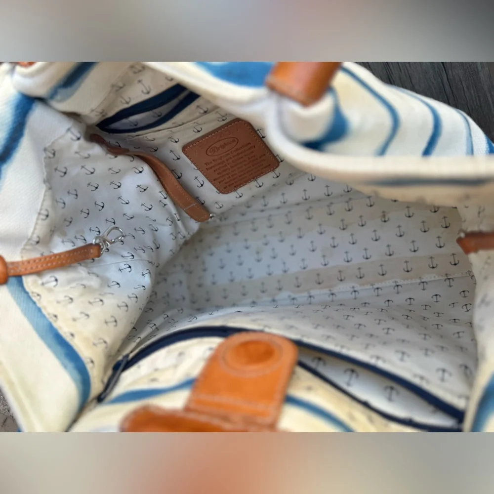 Brighton Espadrille Blue and White Striped Nautical Tote with Tan Handles - Picture 11 of 16